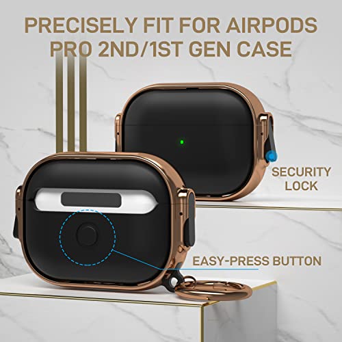 Image of Maxjoy for AirPods Pro 2nd /1st Generation Case with Lock, Cute AirPods Pro 2 Case Lock Protective Hard AirPod Pro Cover for Women Men with Keychain for Airpod Pro (2023 /2022 /2019), Black /Rose Gold