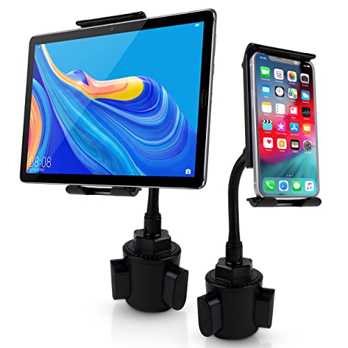 FAST TRACK USA Car Cup Holder Phone Mount 2 in 1 Cup Holder Tablet Mount & Cup Phone Holder for Car with Adjustable Base - iPad Car Holder, Tablet Car Holder Compatible with Most Tablets & Phones