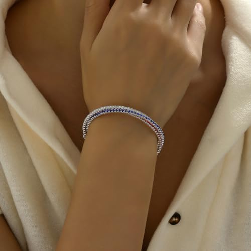 Dreuyet American Flag Rhinestone Bracelet Red White Blue Crystal Patriotic 4th of July Shiny Decorations USA Independence Day Jewelry2