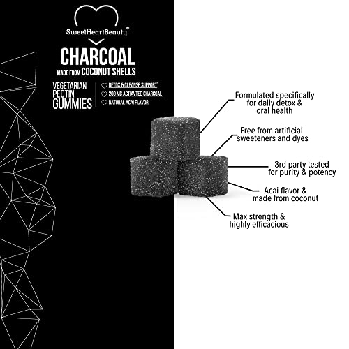 Activated Charcoal Gummies - Natural Coconut Shell Charcoal Gummy Supplements For Detox Support, Stomach Bloat & Oral Health - Gluten Free, Vegan & Pectin Based - Acai Flavor, 60 Count #TOP4