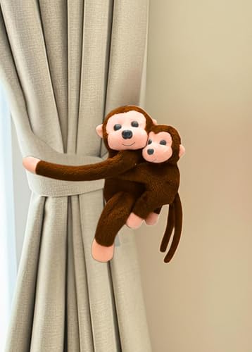 Image of Tickles 2 Pcs Monkey Mother Baby Soft Plush Toy Curtain Tiebacks Holder Clip for Children Living Room Decoration Accessories Window Curtain Decoration (Size: 30 cm Color: Coffee)