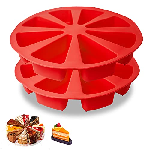 2 Pcs Silicone Cake Scone Pan,Triangle 8 Cavity Pizza Cake Pan,Internal Diameter 4 inch Cake Pan for Brownies Muffins,Cheesecake,Cornbread DIY Kitchen Baking Shapes (Red)