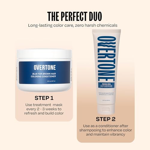 Image of Overtone Semi Permanent Hair Color Conditioner, Indigo Iris, 8 oz, Nourishing, Damage-Free, Color Depositing Mask for All Hair Types with Shea Butter & Coconut Oil, Vegan & Cruelty-Free