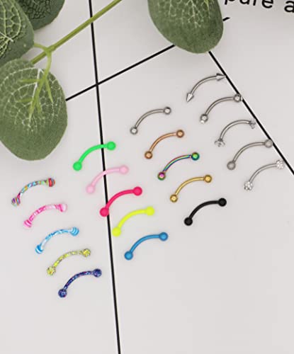 20-48Pcs 16G Eyebrow Piercing Rook Curved Barbell Kit Eyebrow Tragus Lip Rings for Women Men 8-10mm3