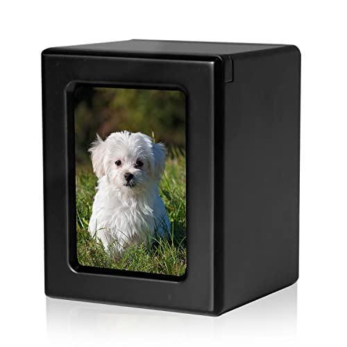 MAKEY'S Pet Urns for Dogs Cats Ashes, Dog Cat Photo Urn, Pet Cremation Box, Urns for Dog Cat Ashes, Dog Cat Ashes Urn Black-M