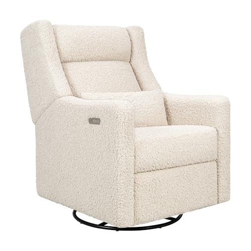 Image of Babyletto Kiwi Plus Electric Recliner Glider in Almond Teddy Loop | GREENGUARD Gold & CertiPUR-US Certified - Power Recliner Rocking Nursery Chair w / USB Ports - 270 Swivel