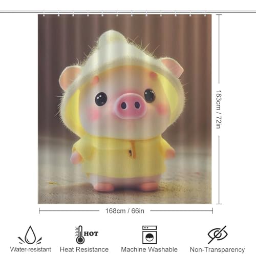 Rideau de douche imperméable avec 12 crochets motif cochon mignon - 4