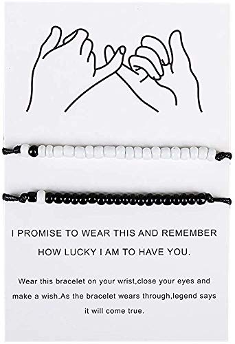 COLORFUL BLING 2Pcs Pinky Promise Distance Bracelets Friendship Matching Bracelets Gift for Best Friends Couple Family Women Men