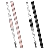 Eyebrow Brush, 2 Pack Professional Dual-Ended Angled Eye Brow Brush Applicator for Eyeliner Lining Shaping and Filling Brows Lash Eyeliner (Black & Champagne)