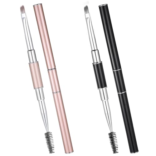 Eyebrow Brush, 2 Pack Professional Dual-Ended Angled Eye Brow Brush Applicator for Eyeliner Lining Shaping and Filling Brows Lash Eyeliner (Black & Champagne)