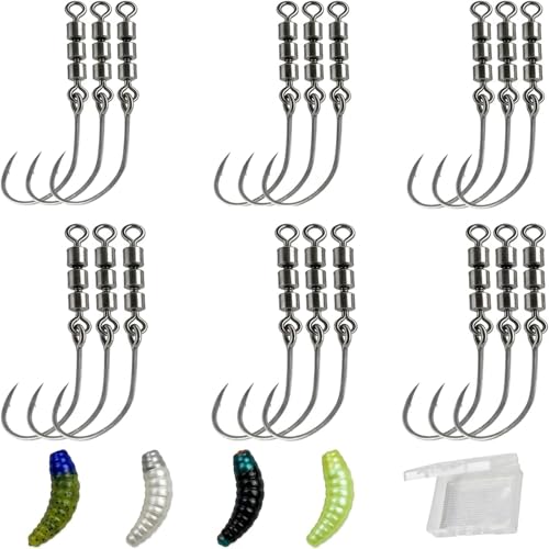 24 Stück Angelhaken mit Widerhaken, 6 Größen Rotierende Wirbel Angelnhaken für Forellen Angeln – Rotate Fishing Rig Hooks, Forellen Rotor Haken Angelwirbel, Perfekt für Meeres- und Süßwasserangeln