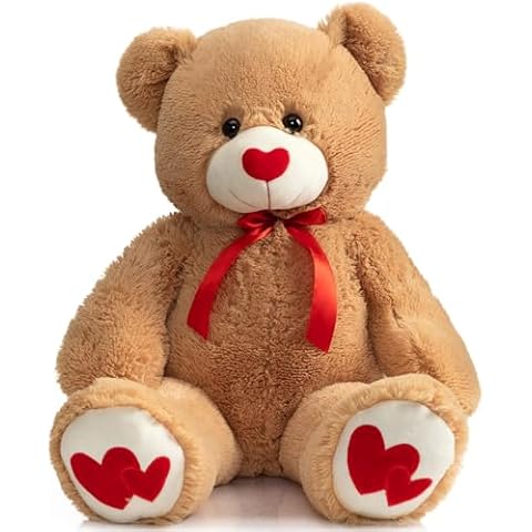 HollyHOME Big Teddy Bear Stuffed Animal Large Bear Plush with Red Heart for Girlfriend and Kids Valentine's Day 36 inch Tan Cover