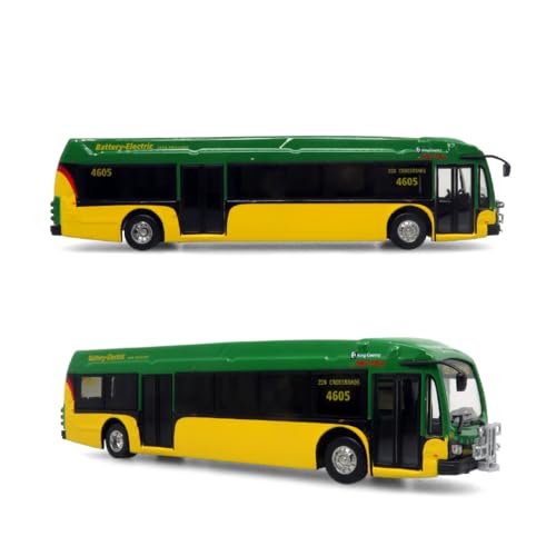 Generic Iconic Replicas 1:87 2021 ZX5 Electric Transit Bus - Seattle/King County Transit Diecast Model, Yellow & Green