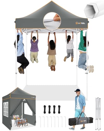 Image of HOTEEL 6.6x6.6 Heavy Duty Pop Up Canopy Tent for Parties Event Wedding Commercial Instant Canopy with Carry Bag, Party Tent Waterproof UV 50+&Windproof, Upgraded Thick Hexagonal Legs, Gray