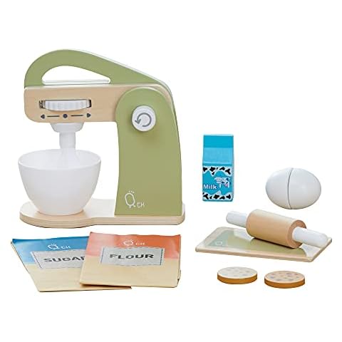 Teamson Kids Wooden Mixer Toy Play Kitchen Accessories 10 Pcs Green TK-W00007 Cover