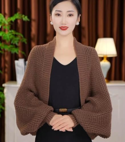 Women's Kimono Batwing Cable Chunky Knitted Slouchy Oversized Wrap Cardigan Fashion Shawl Sweater Open Front Outwear Coat Khaki3