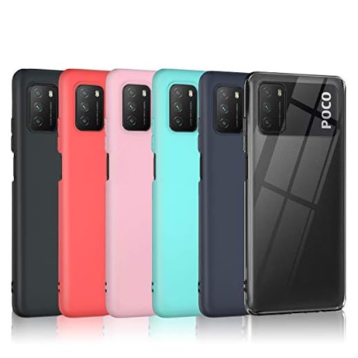 Oureidoo [6 Stücke] Xiaomi Poco M3 Hülle, Handyhülle für Xiaomi Poco M3, Handy Case in Transparent + Schwarz + Blau + Rot + Rosa + Minzgrün