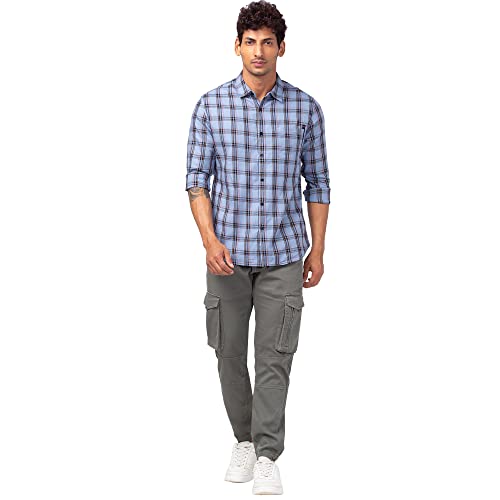 Image of Spykar Men's Checkered Full Sleeves Slim Fit Shirt