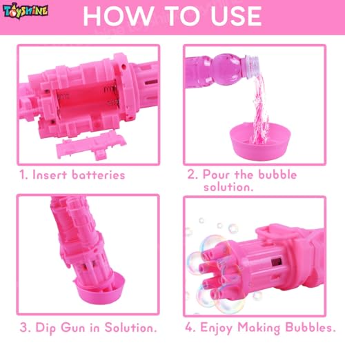 Image of Toyshine 8 Hole Electric Bubbles Gun Gatling Bubble Machine Toy with Scoup Bottle for Children Party Favors Outdoor & Indoor Activity for Boys Girls 3 Years and Above (Pink)
