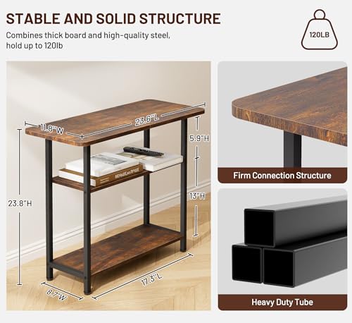 SLEEPING LAMB Side Table for Living Room, 3-Tier End Table for Small Space with Wide Storage Tabletop, Rustic Brown Narrow Nightstand for Bedroom, Sofa Couch - Image 4