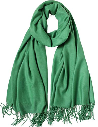 MaaMgic Schal Damen Warm Winter Herbst unifarben Baumwolle mit quasten/fransen, 20+ Farben Einfarbig & Kariert Pashmina Stola Schals MEHRWEG,Grün