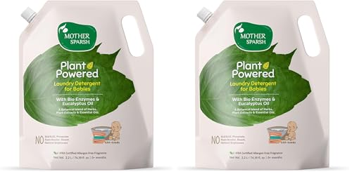 Image of Mother Sparsh Plant Powered Baby Laundry Liquid Detergent (2.2 litres) with Bio - Enzymes and Eucalyptus Oil | Natural Baby Detergent Without Dyes & Optical Brighteners (Pack of 2)