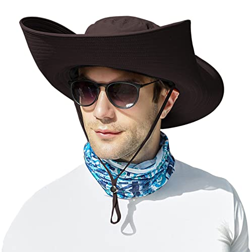 Muryobao Mens Sun Hat Summer Outdoor Upf50+ Uv Protection Waterproof Wide Brim Bucket Hats Foldable Boonie Cap For Fishing Hiking Garden Beach Safari Coffee #TOP6