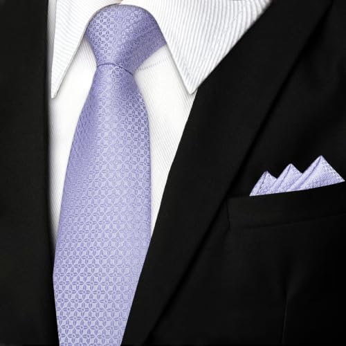 Image of DiBanGu Mens Silk Plaid Tie and Pocket Square Set
