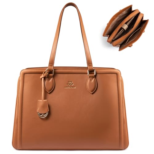 LOVEVOOK Laptop Tote Bag for Women,15.6 Inch Waterproof PU Leather Work Bag, Professional Computer Bags Business Office Work Briefcase Handbag Purse Shoulder, Office Gifts for Women, Brown