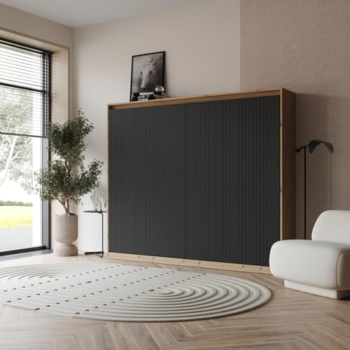 SMARTBett Amazon Waves łóżko w szafie 160 x 200 cm, poziome przód, antracyt, rowkowane, ryflowane
