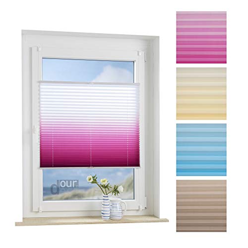 ourdeco® Plissee / 40 x 130 cm weiß-Beere/lichtdurchlässig, Blickdicht/Farbverlauf/Montage ohne Bohren