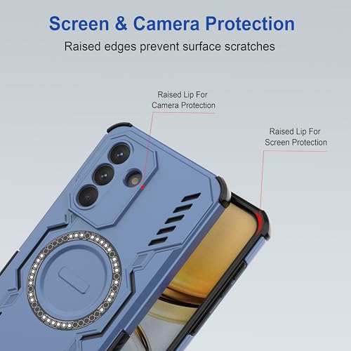 Image of amazon basics Back Case Cover for Samsung Galaxy A37 5G | Magnetic Case with Built-in Metal Ring | Supports MagSafe Charger, Wallet & Car Mount | Shockproof Hybrid PC + TPU | Blue
