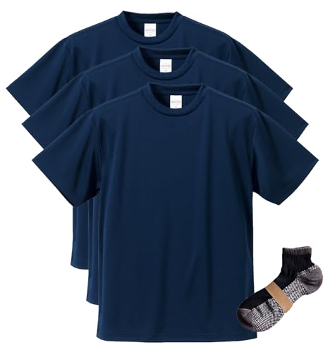 [ユナイテッドアスレ] ドライ クールネックTシャツ 3枚組 Sportsソックスセット ネイビー S