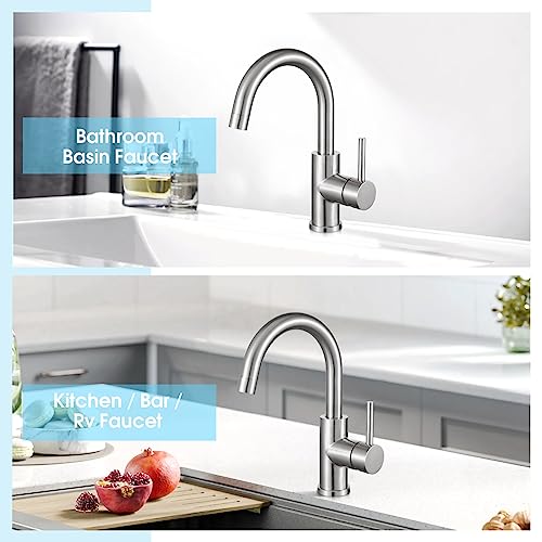 Crea 40116 Bar Sink Faucet, Bathroom Kitchen Faucet Brushed Nickel Pre Wet Small Mini Kitchen Bath Utility Marine Faucet Single Hole Stainless Steel Farmhouse Vanity Lavatory Faucets Outdoor thumb #5