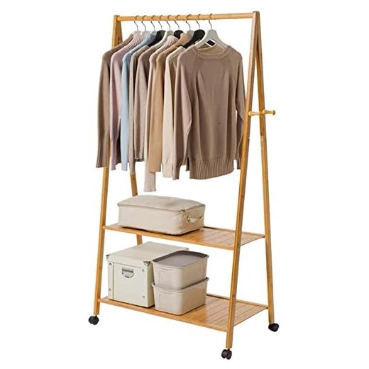 FGDSA Kläd/hatthylla hängare stående klädhängare krokar bambu trä 2-nivåer kläder hängande stativ hatt handväska skor hylla hall sovrum (165 cm) hallmöbler (storlek: 70 cm)