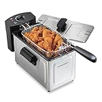 Hamilton Beach 35032 Professional Style Electric Deep Fryer, Frying Basket with Hooks, 1500 Watts, 3 Liters, Stainless Steel