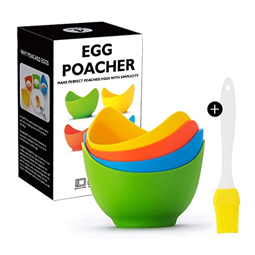4 Pack Egg Poacher Cook - High temperature resistant silicone egg steamer, Food Grade Non Stick Silicone Egg Poaching Cup for Microwave or Stovetop Egg Poaching, with Extra Silicone Oil Brush, BPA Free