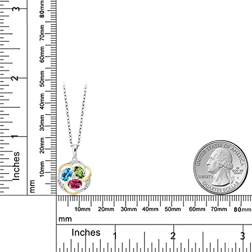 Gem Stone King 925 Sterling Silver and 10K Yellow Gold Customized and Personalized 3 Stone Oval Gemstone Birthstone and White Lab Grown Diamond Pendant Necklace For Women with 18 Inch Chain3