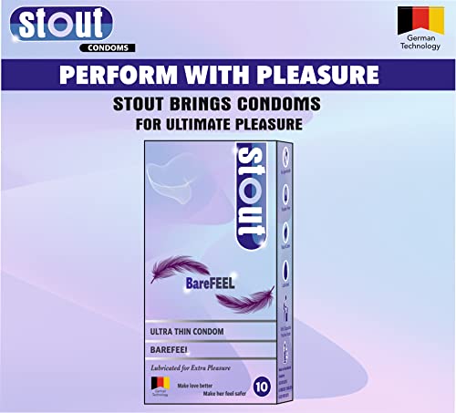 Image of Stout Ultra Thin Highest Grade Latex BareFeel Condoms for Men |Extra Lubricated, Non-Flavoured for Extra Pleasure | Thinnest Condom for BareFeel - 10 Count | Pack of 3
