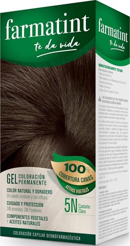 Farmatint Gel 5N Castaño Claro, Tinte de Cabello Sin Amoníaco, 135ml