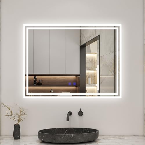 Biubiubath 700x500mm Bathroom Mirror with LED Lights and Bluetooth Speakers Ajustable Brightness 3 Light Colours (Cool White+Warm White+Warm) Horizontal