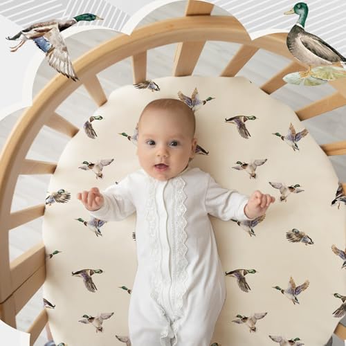 Image of CroBlissful 4 Pack Mallard Duck Bassinet Sheets 32 x 16 x 4 Inches Hunting Stretchy Neutral Fitted Sheets Mallard Duck Baby Stuff Bedding for Standard Bassinet Mattress Gift Set