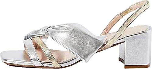 Cecelia New York Cosette Slingback Heels Silver Gold Open Block Heel Retro Pumps