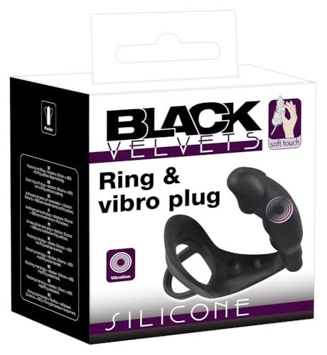 Black Velvet Ring Vibro Plug, Noir, 11.2cm Noir
