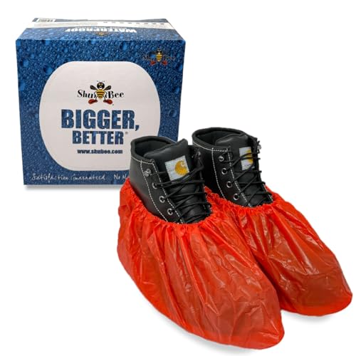 ShuBee Waterproof Shoe Covers Slip-Resistant Disposable for Construction, Indoor Carpet Floor Protection - Red (40 Pair)