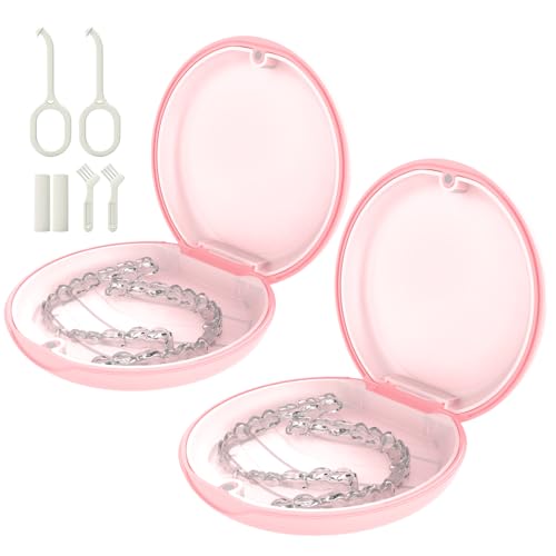 Pacote com 2 capas retentoras finas, compatível com Invisalign, capa protetora de boca, capa retentora ortodôntica fofa com ferramenta de remoção de retentor e escova, rosa