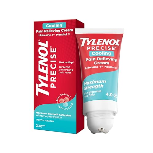 Tylenol Precise Cream, Cooling Sensation Pain Relief, Roll‑On, Lidocaine 4%, Menthol 1%, Targeted...