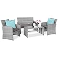 Best Choice Products 4-Piece Outdoor Wicker Patio Conversation Furniture Set for Backyard w/Coffee Table, Seat Cushions - Gray/Gray
