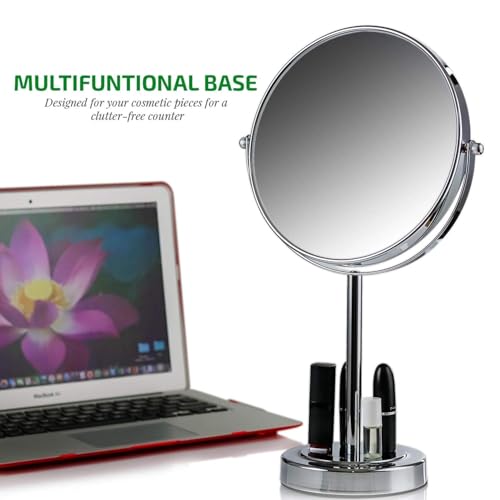 Image of OVENTE 8 inch Tabletop Magnifying Makeup Mirror, Polished Chrome MNLMT80CH1X7X | Vanity Standing Mount Mirror with Double Sided 1X /7X Magnification, 360 Rotation, Perfect for Dresser Bedroom Office Desk