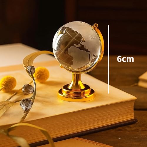 Image of Crystal Globe Showpiece with Golden Stand - 6cm | Feng Shui, Good Luck & Positive Energy,Table Desk Decor